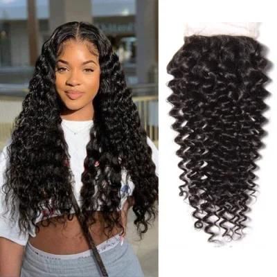 Lace Closure Curly 4X4 Brizilian Virgin Human Hair Closure Curly Wave Hair Closure Natural Black Color Hair Extention 18 Inch