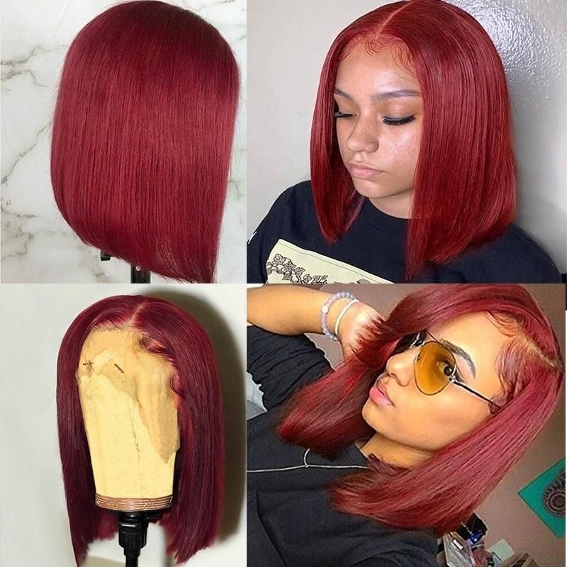 Kbeth Human Hair Wig for American Women 13*4 1b/99j Short Bob Wine Red Burgundy Color Brazilian Remy Hair Lace Front Wigs for Black Ladies Vendor