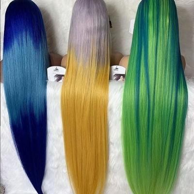 12A 180 Density 13X6 Lace Frontal Wig for Black Women Green Blue Colorful Wig Human Hair