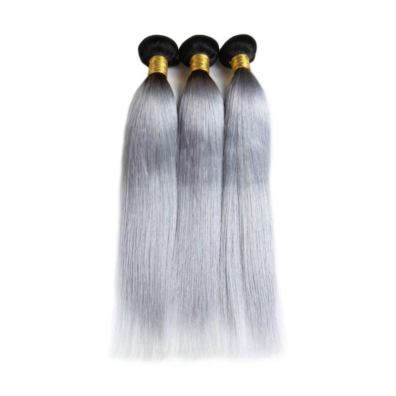 1b Grey Straight Ombre Hair Extensions 10-26inch 100% Human Hair Weave