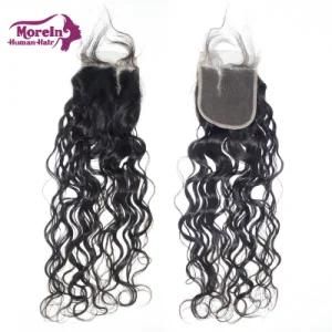 Unprocessed Virgin Hair Light Brown Swiss 4X4 Lace Closure Water Wave 100% Human Hair