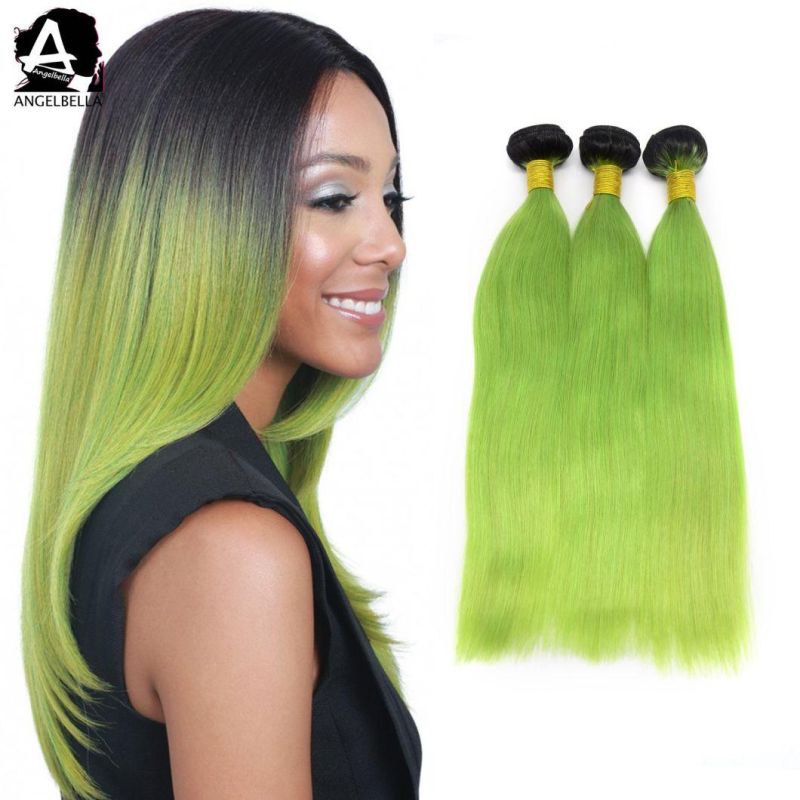 Angelbella 100% High Quality Virgin Human Remy Hair 1b#-Green Human Hair Extension Bundles