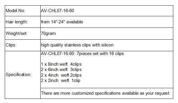Aviva Brazilian Hair Extension Clip in Human Hair Extension 16inch 60# 7PCS for Full Head (AV-CHL07-16-60)
