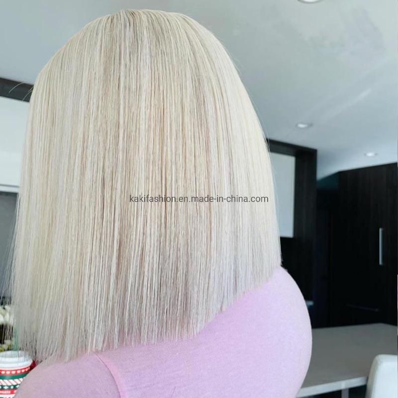 Wholesale 12inch Factory Heat Resistant Synthetic Fiber Short HD Straight Lace Front Blond Wigs