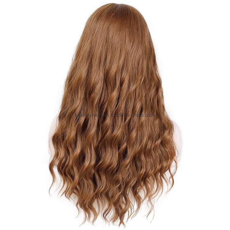 Heat Resistant Synthetic Fiber Long Wigs Kinky Curly Mix Brown Long Wavy Wig with Bangs for Women