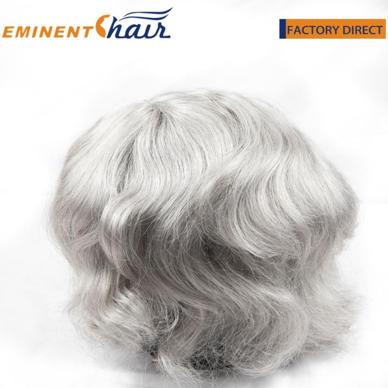 Custom Men′s Synthetic Grey Fine Mono with PU Coating Hair Replacement