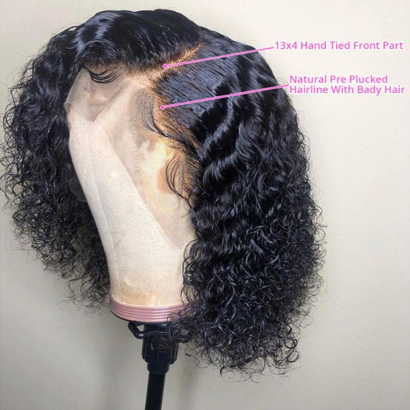 Wholesale Jerry Curly 13X4 Lace Frontal Bob Hair Wigs 150 Density 14 Inch Brazilian Virgin Human Hair Wigs for Fahionable Women