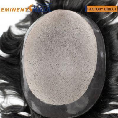 Natural Black Clear PU Edge Fine Mono Toupee for Men