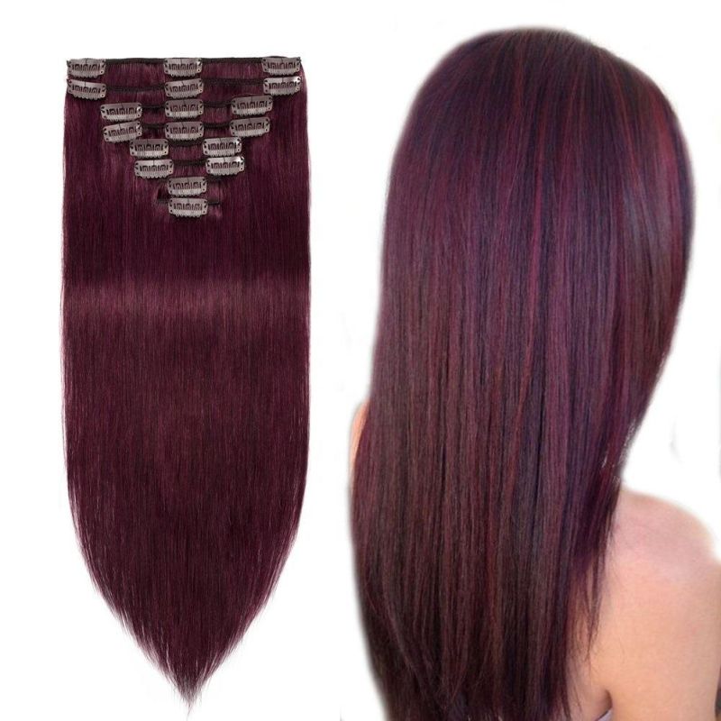 Kbeth Color Human Hair Extension for Black Women Invisible Durable Anti-Slip Clip in Burgundy Wine Red Breathable Comfortable Summer Hair Extension Clip in