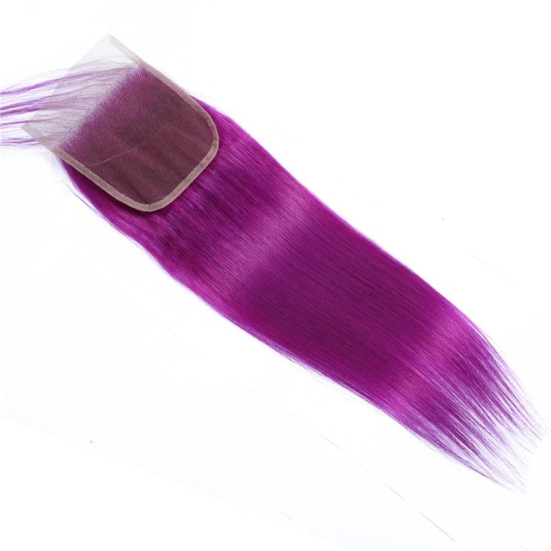 Peruvian Straight Hair Purple Bundles with Closure Colored Human Hair 4*4 Lace Closure with Bundles Remy Hair Extensions