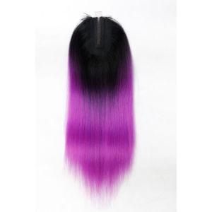 Ombre Color 1b/Purple Straight Human Hair Extensions with Big Lace Closure