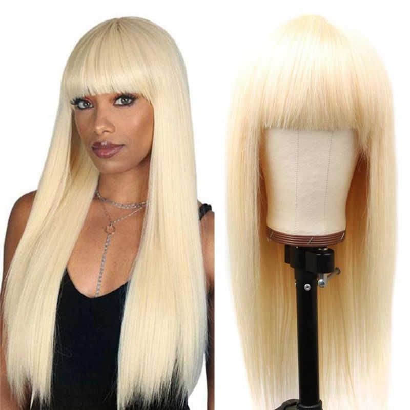 Kbeth Personalized Color Straight Human Hair Wig with Neat Bangs for Ladies 24 Inch Custom Design Machine Made Women Remy Wigs From Xuchang City Factory
