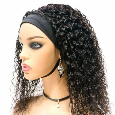 Wholesale Headband Brazilian Hair Half Curly Wig 150 Density Natural Black Curly Hand Made Headband Wigs for Black Women