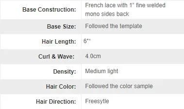 French Lace with a 1"Fine Welded Mono Back Sides Men Toupee