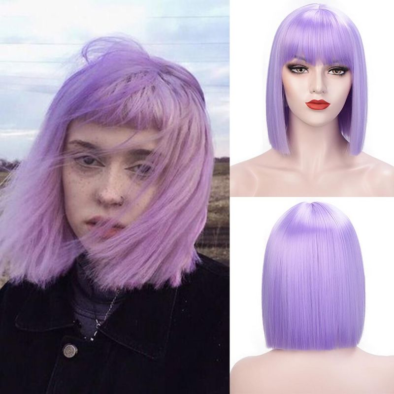 Kbeth Human Hair Wigs for Black Woman Purple Blue Color Long Lasting Ship in One Hour Factory Direct Sale Bob Lace Short Cutting Ombre Brown Wigs in Stock