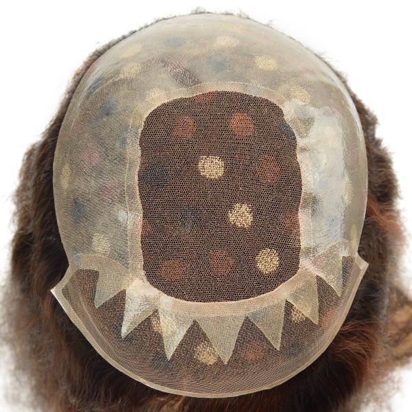 Women Natural Hair Toupee Clear PU with Lace Window and Mono Lace Front