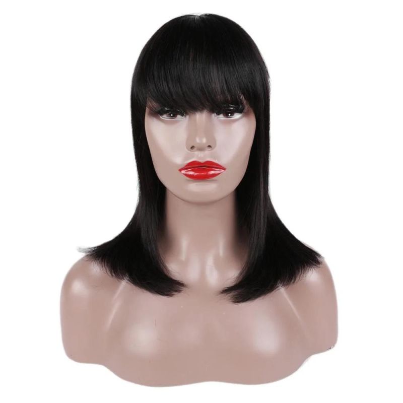 Fashion Fringe Bob Wig 100% Human Hair 4X4 Lace Closure Wig with Hair Bang Front Lace Wig