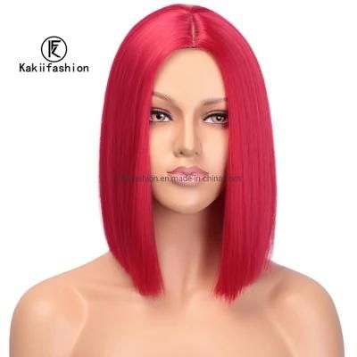 Synthetic Fiber Hair Straight Short Red Bob Wigs Heat Resistant for Cosplay Party