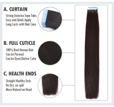 Human Hair Tape Extensions European Natural Seamless Skin Weft 20&quot; Black Brown Blonde 100% Virgin Remy Hair 10 PCS