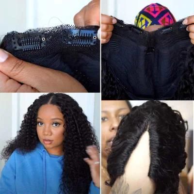 V Part Jerry Curl Machine Made Wig New Style Wig for Black Women Glueless Human Hair Peruvian U Part Raw Hair Wigs Cheap Price Wholesale