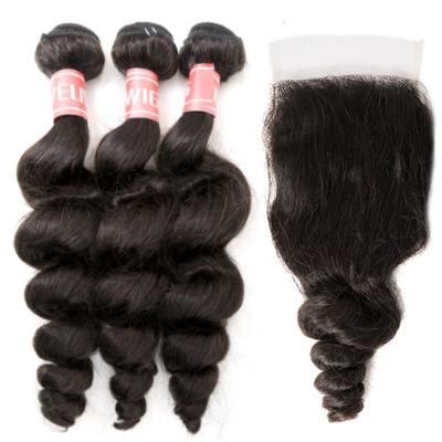 Kbeth Hot Selling China Vendors 100% Human Weave Loose Wave Hair Bundles with 4X4 Lace Closure Hair Bundle with Closure a Set Wig