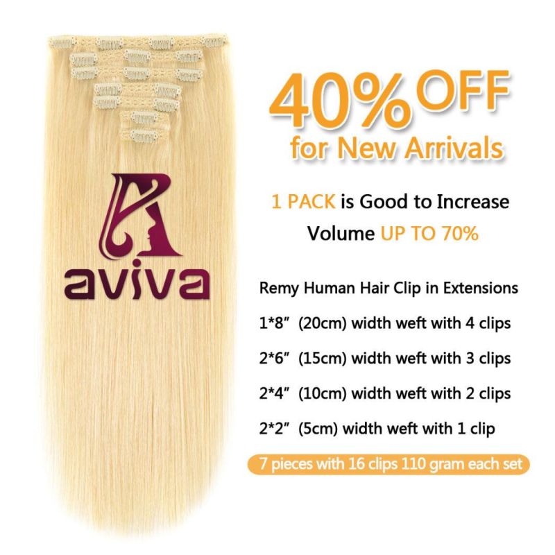 Human Hair Extension Clip in Hair Extensions 7PCS for Full Head (AV-CHL07-14-613)
