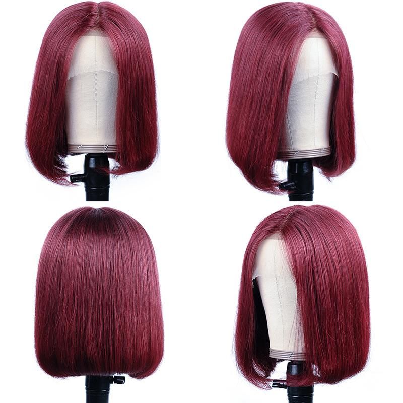 Burgundy Short Straight Bob Human Hair Wigs 99j Bob Wig Lace Front Human Hair Wigs Transparent Lace Front Wig