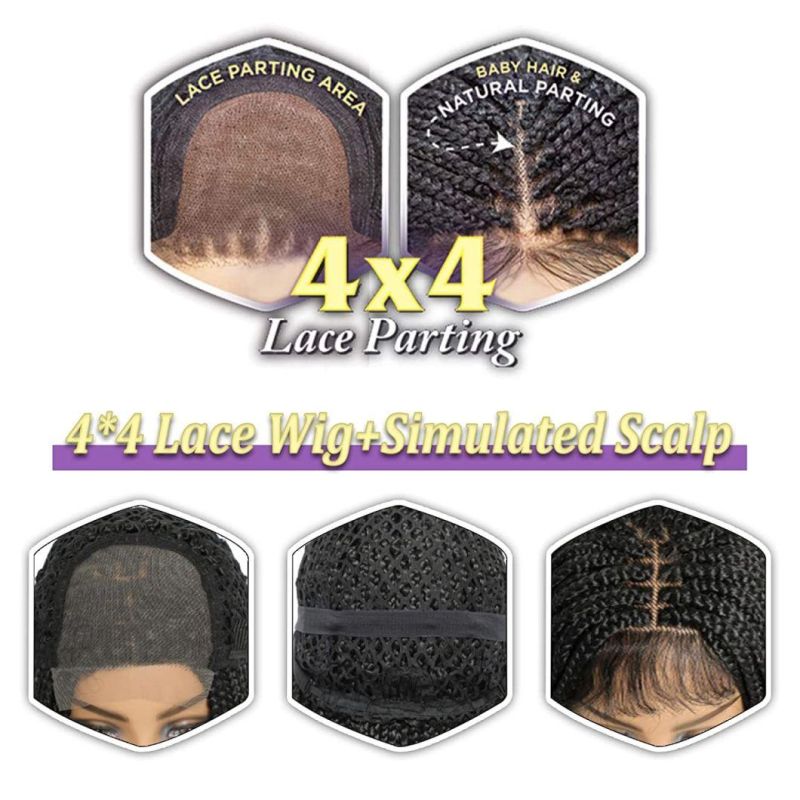 Fully Handmade 4X4 Swiss Lace Front Unknotted Box Braided Wigs for Black Women Synthetic Twist Braids Wigs