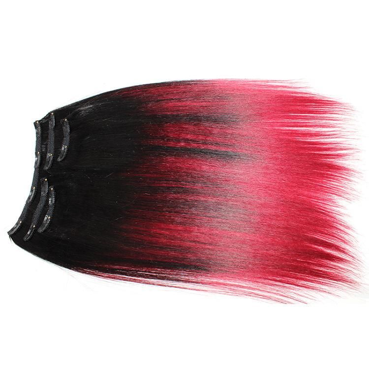 Brazilian Clip Skin Weft Seamless Clip in Human Hair Extensions #T1b/Red