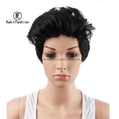 Europe Style Short Black Fashion Cosplay Synthetic Curly Wig with Bangs