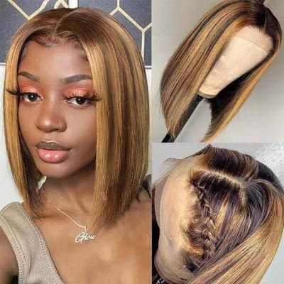 Lace Frontal Human Hair Wigs P4/30 Highlight Honey Brown Color Straight Bob Wigs
