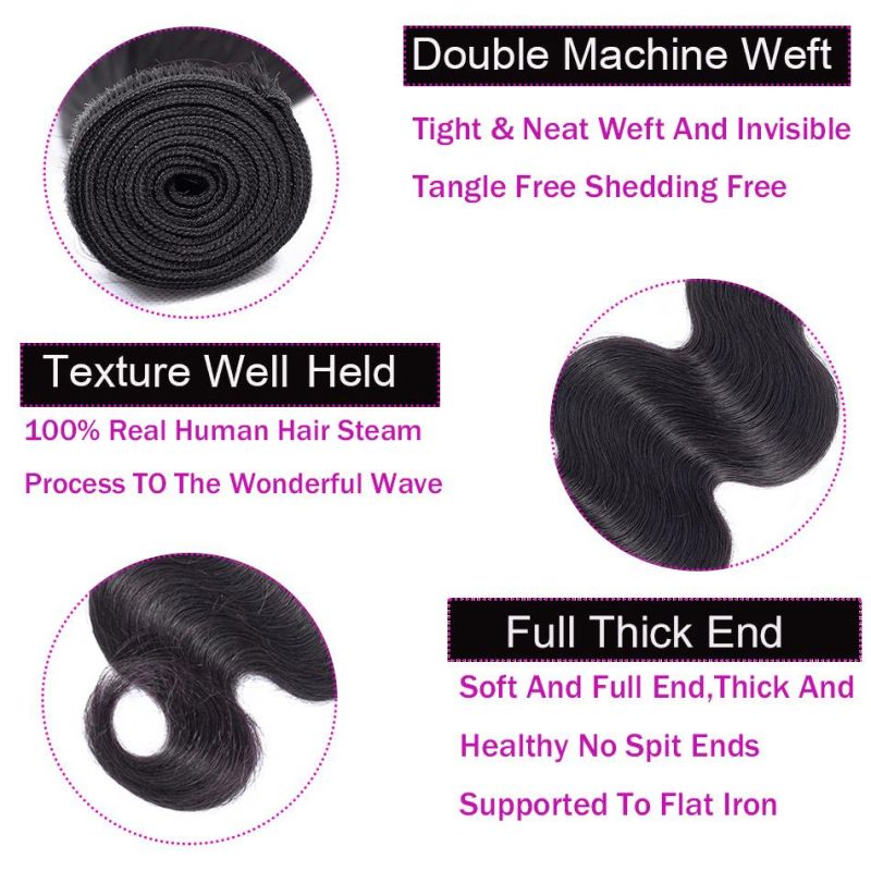 Fast Delivery Virgin Human Hair Body Wave Bundles with Lace Frontal Closure