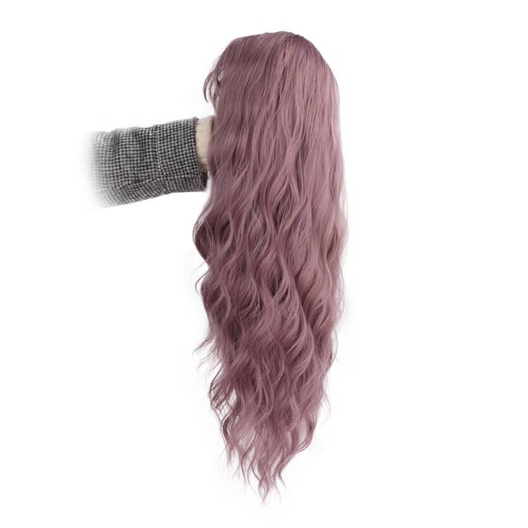 Kakiifashion Hair 26 Inch L. Purple Synthetic Long Bobdy Wavy Wigs with Bangs