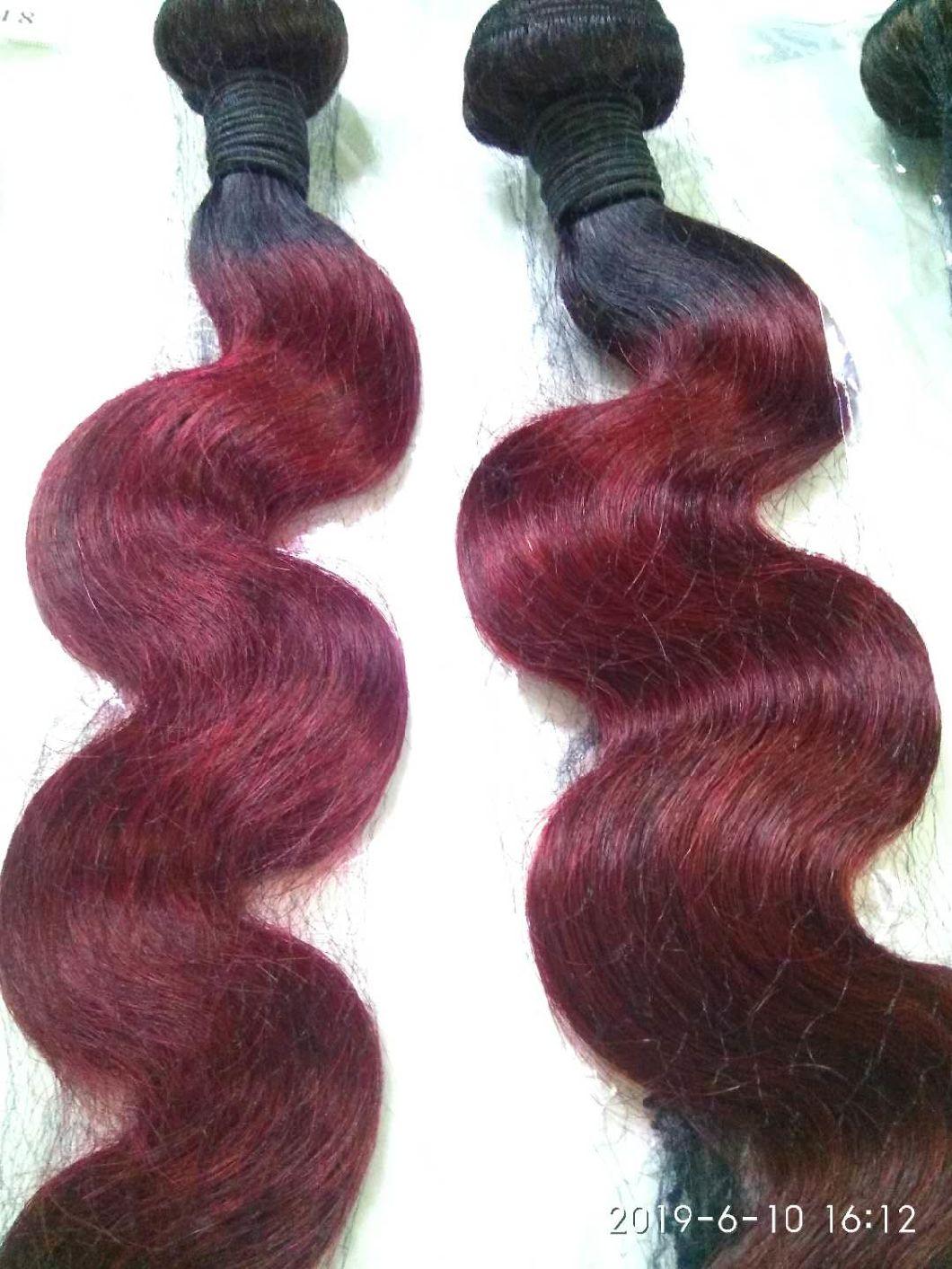 Red Ombre Color Brazilian Human Hair Bundles with Closure