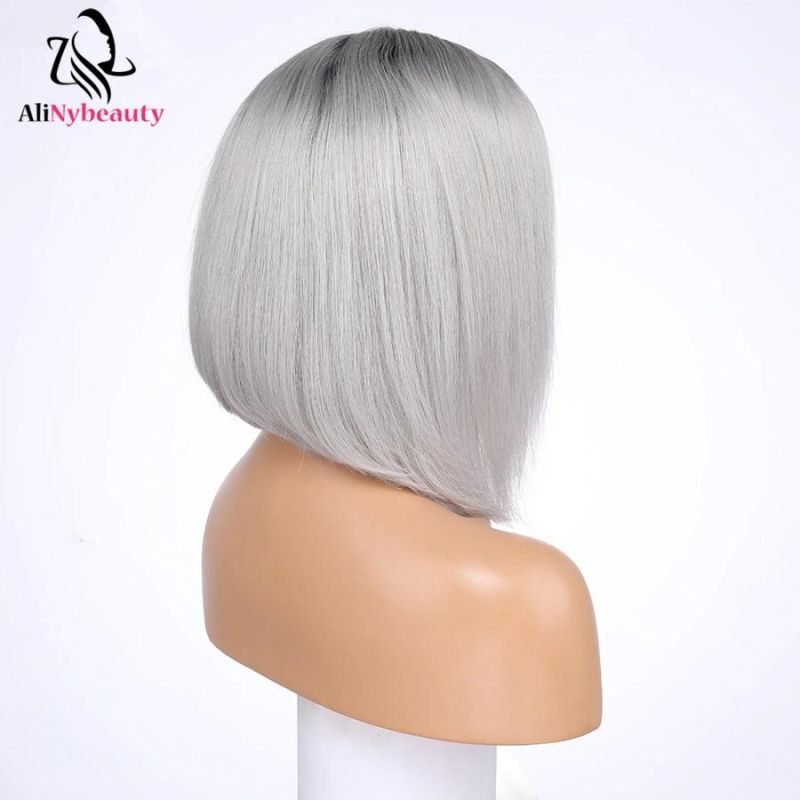 Human Hair Bob Wig 1b Grey Bob Lace Front Wig