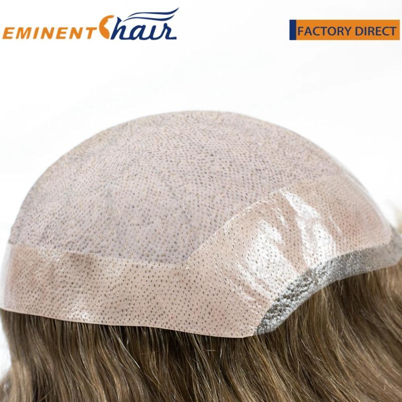 Custom Soft and Breathable Silk Mono with PU Coated and Clear PU Front Toupee
