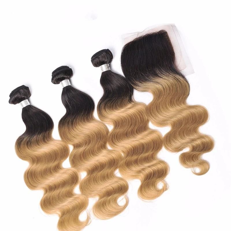 8A Ombre Peruvian Virgin Hair Body Wave with Closure Lace Closure Honey Blonde Hair