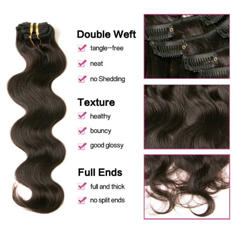 Kbeth Human Hair Extension Clip in Body Wave for Black Girls Gift 100% Unprocessed Virgin Real Brazilian Remy Wavy Human Hair Extensions CIP Ins