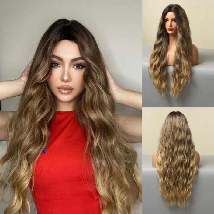 Freeshipping Synthetic Wigs Long Wavy Brown Blonde Ombre Natural Cosplay Hair Wigs for Black Women Middle Part Wig Heat Resistant Dropshipping Wholesale