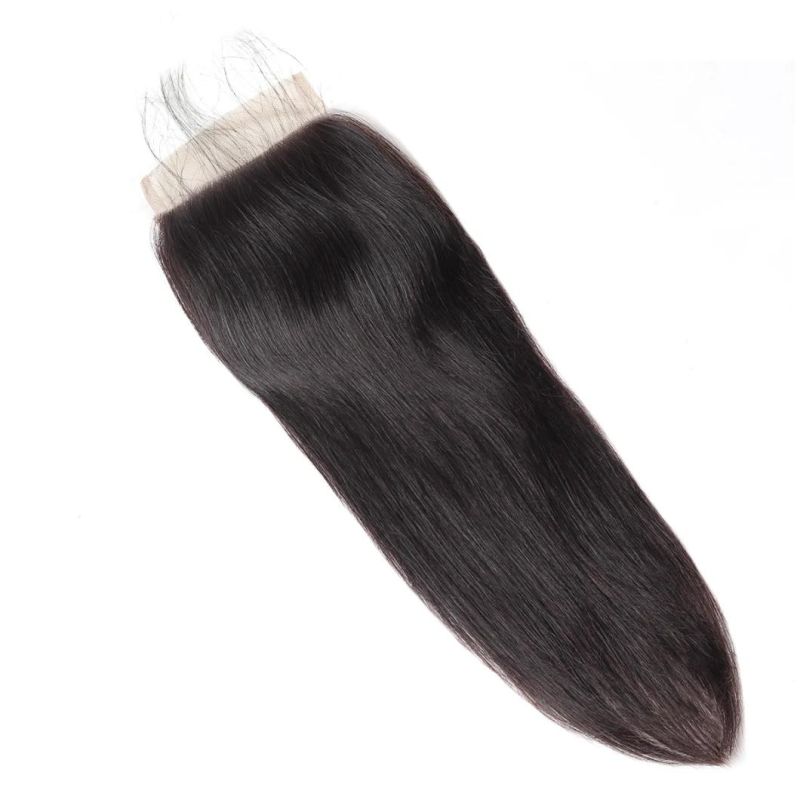 7A Virgin 4*4 Lace Frontal Closure Non-Remy Silky Straight Free Part Hair Weave #Black