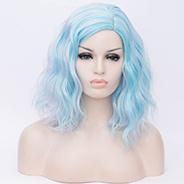 Aicos Pinky Blue 35cm Short Curly Halloween Party Anime Cosplay Wig for Women, Heat Resistant Full Wig +Cap
