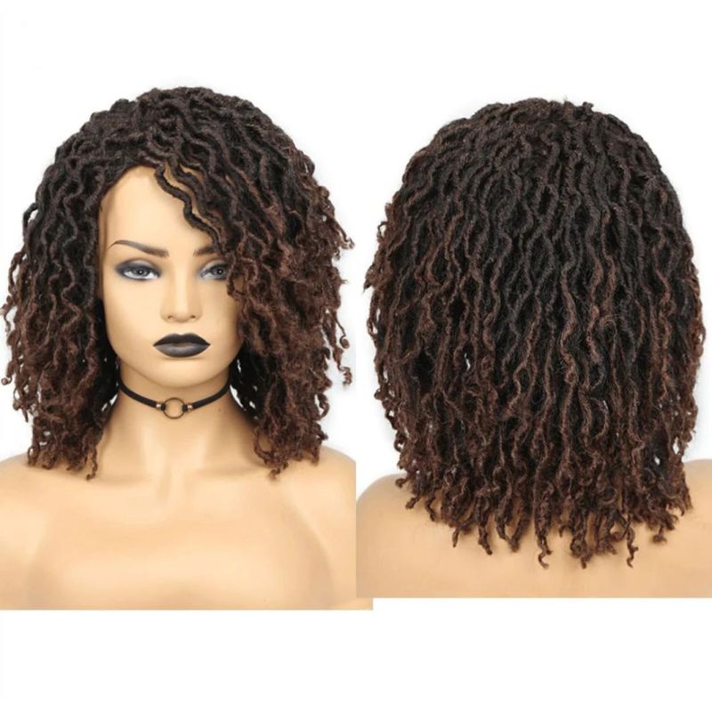 Short Soft Brown Synthetic Wigs Faux Loose Dreadlock Dreads Braiding Crochet Twist Fiber for Black Women Daily Hair Wig