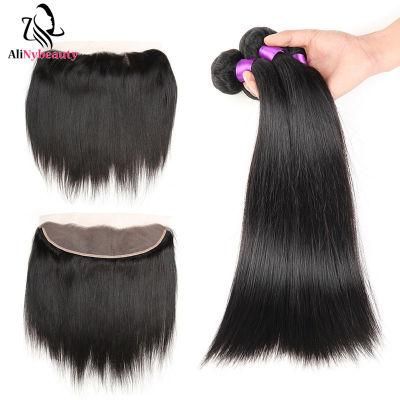 Brazilian Virgin Human Hair 3 Bundles with Lace Frontal Natural Straight