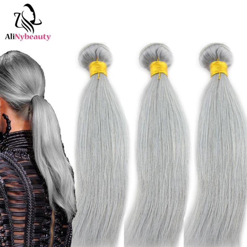 Alinybeauty Brazilian Natural Straight Hair Extensions Grey Human Hair