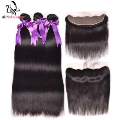 Alinybeauty 10A Virgin Human Hair 3 Bundles with Lace Frontal