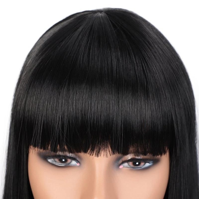 Kakifashion Black Bob 16 Inch Short Straight Synthetic Wig with Bangs for Black Women White Women