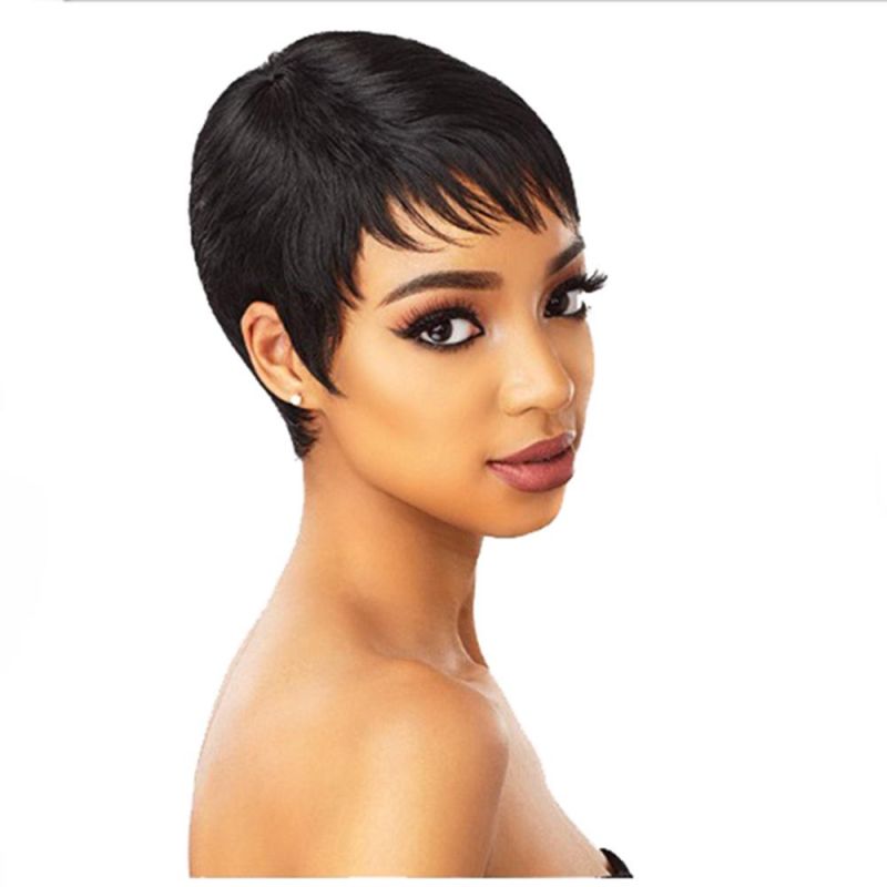 Kbeth Fast Delivery Wholesale Cheap 100% Human Hair Pixie Cut for Black Woman Machine Made Short Natural Black Human Wigs Factory