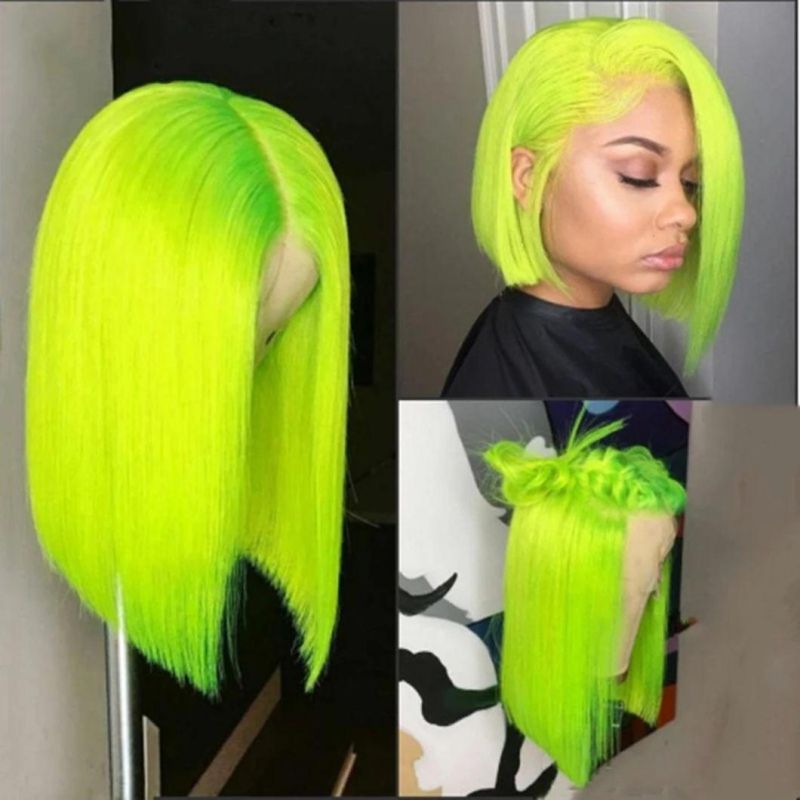 13*4*1 Synthetic Lace Front Wig Straight Hair Bob Wigs Ombre Color and Green Color Lace Frontal Short Wigs for Women