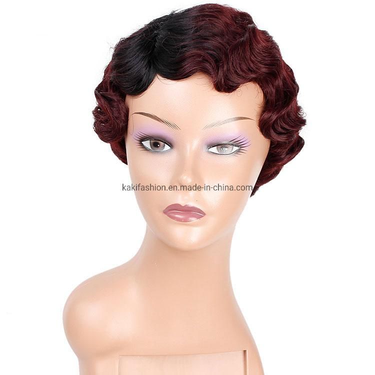 Part Side Synthetic Short Wigs Ombre Red Deep Wave Hair Wigs Synthetic Pixie Cut Short Wigs