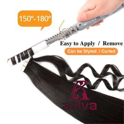 Avivawigs Tape in Human Hair Extension Virgin Hair Extension 16inch PU Tape Hair Extension 1b# (AV-TP0016-1B)